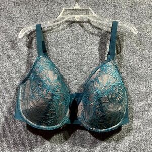 Soma Lightly Lined‎ Lace Plunge Bra Womens 38DD Teal Underwired Adjustable Strap